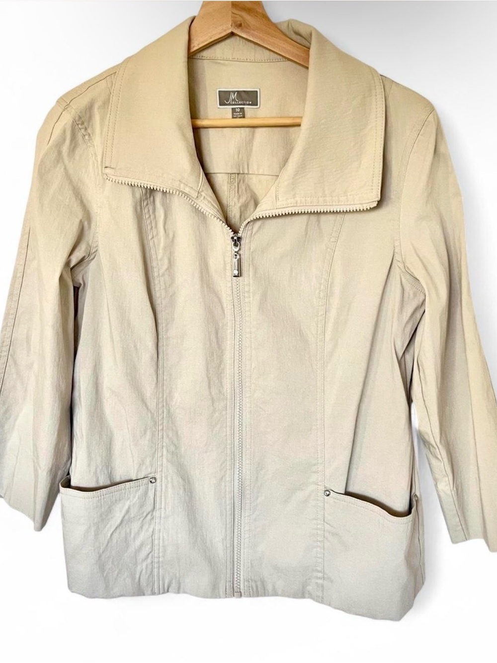 JM Collection Light Cream Zip-Up Utility Jacket